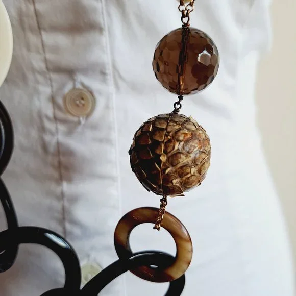 AMLE Italian Python Snakeskin Long Chain Horn Necklace - Picture 6 of 16